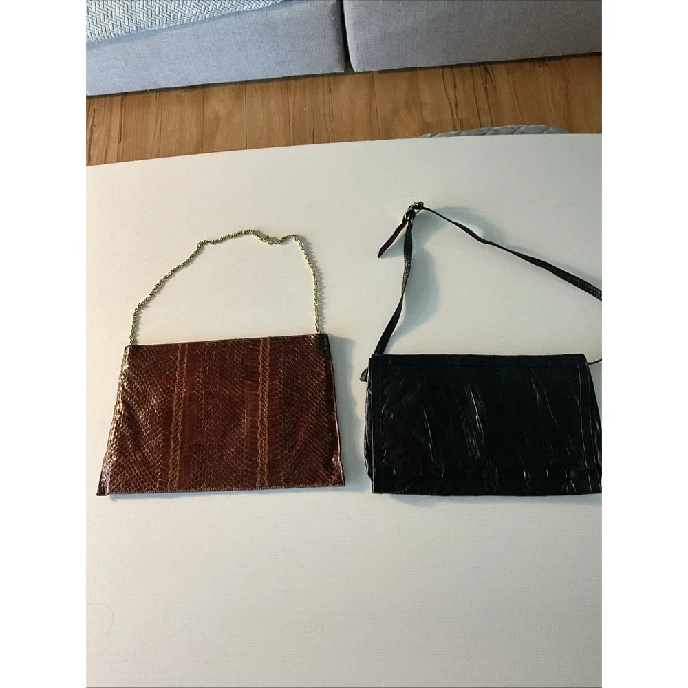 2 Vintage Exotic Embossed Leather Clutch Shoulder Bags Red And Black Chain Strap